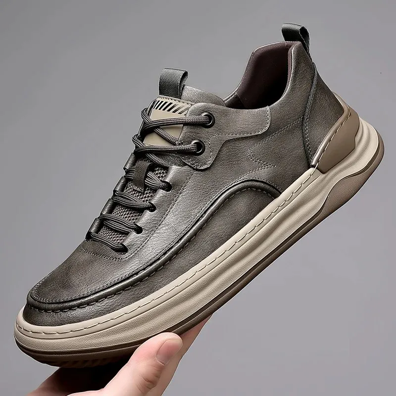 Echte Leder -Herrenschuhe Luxusmarke Casual Schuhe Schnürung Herren Turnschuhe Italienisch atmungsaktives Tenis Sport Schuhe Skateboardschuh 240329