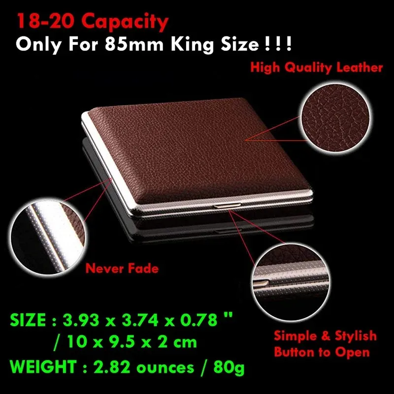 Men's Gift High-end 20 Cigar Box Leather Metal Cigarette Storage Box Travel Outdoor Smoking Tool Lighter Accessories