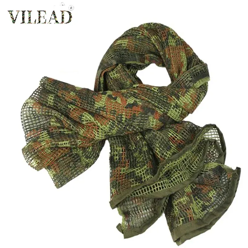 Écharpes VILEAD militaire Camouflage maille respirant tactique écharpe Sniper visage voile foulards pour Camo Airsoft chasse cyclisme foulard