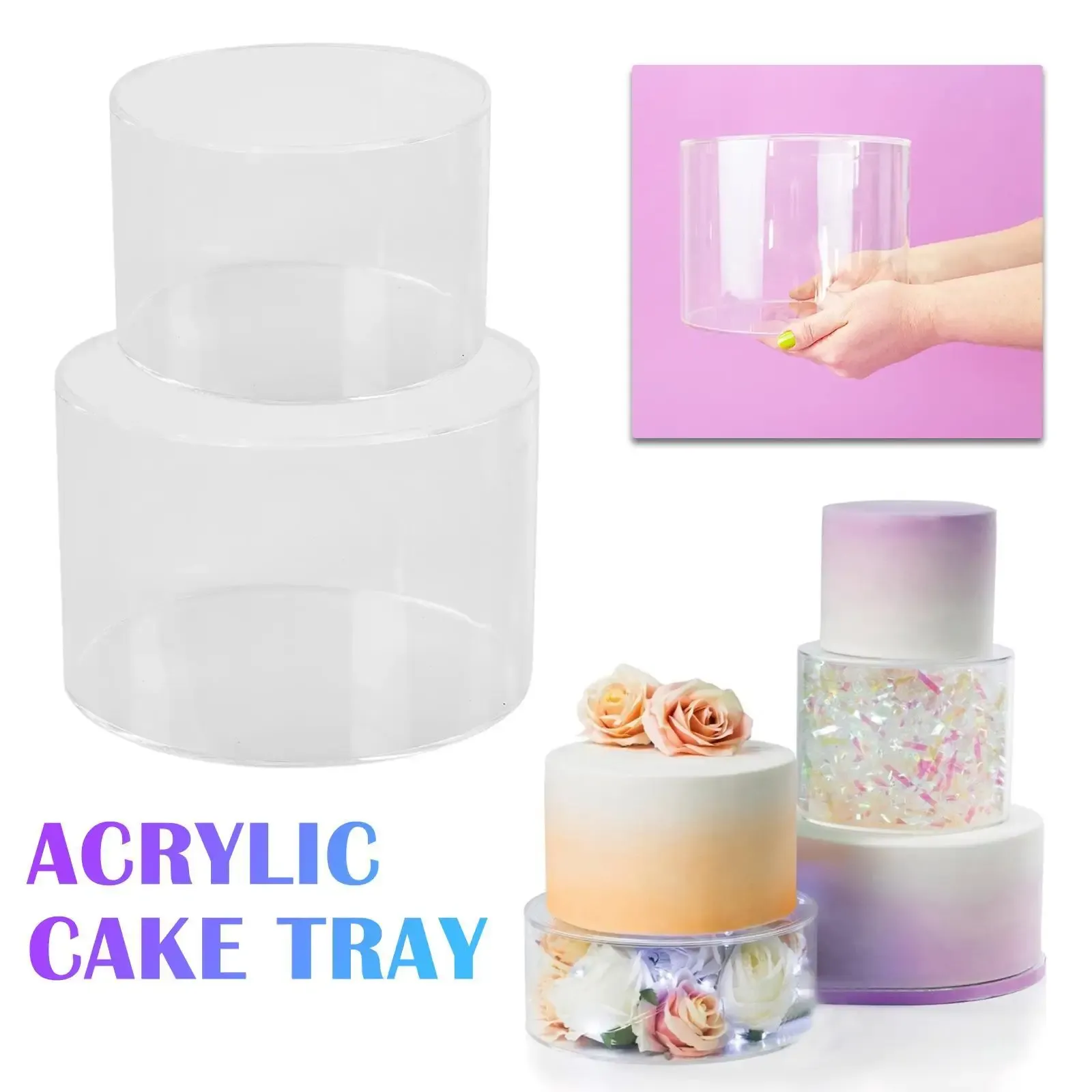 Sets 15/20/25cm Round Acrylic Cake Display Board Cake Cake Tray Diy Round Decor Cake Refillable Board Base Cake Tools Curtain