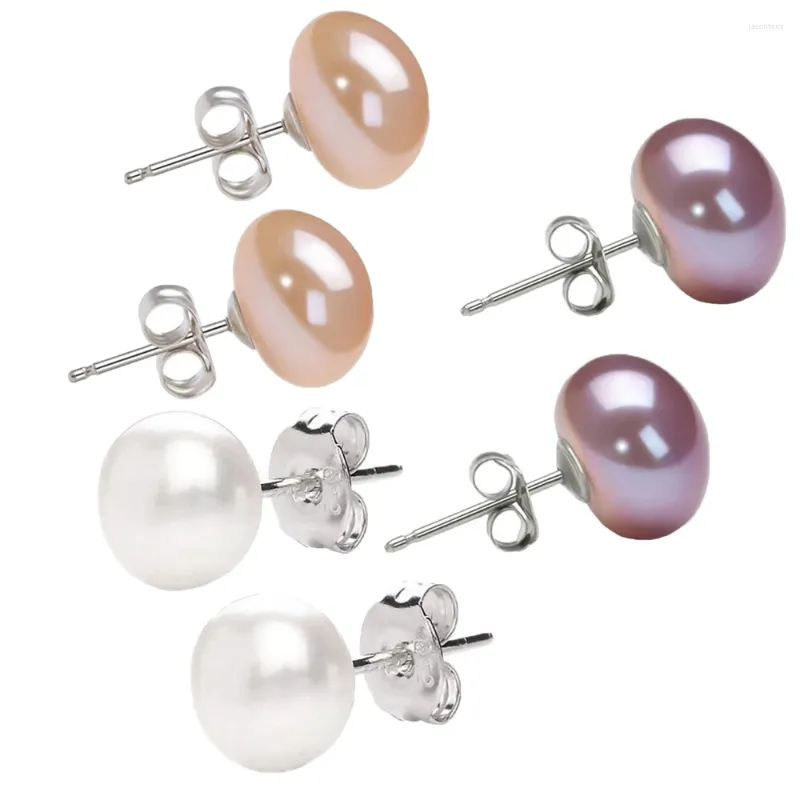 スタッドイヤリング女性天然淡水真珠925シルバーイヤリング/白/ピンク/紫/3組のペア