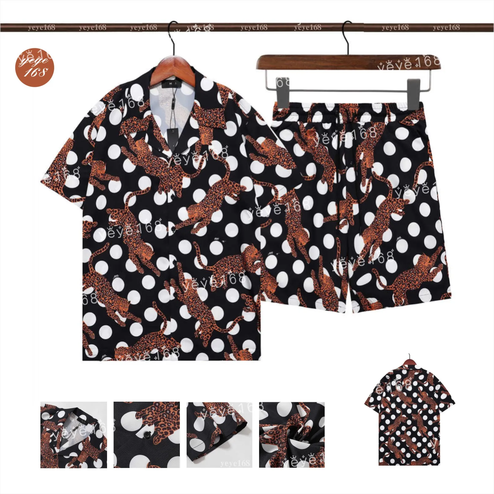 Tasarımcı Gömlek Kemezi Luxe Erkek Gömlek Set Tam Vücut Noktalı Çita Desen Hemd Hawaii Gömlek İki Parça Set Düğmesi Tasarımcı Gömlek M-3XL YYG