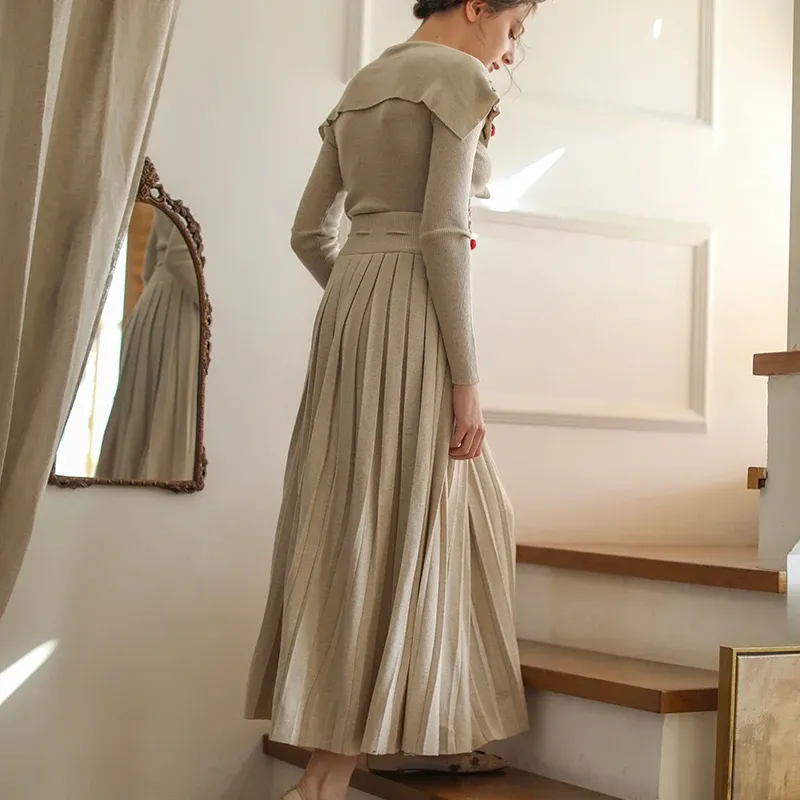 Pleated winter a line wool skirt women 4755 Pleated winter a line wool skirt women 4755