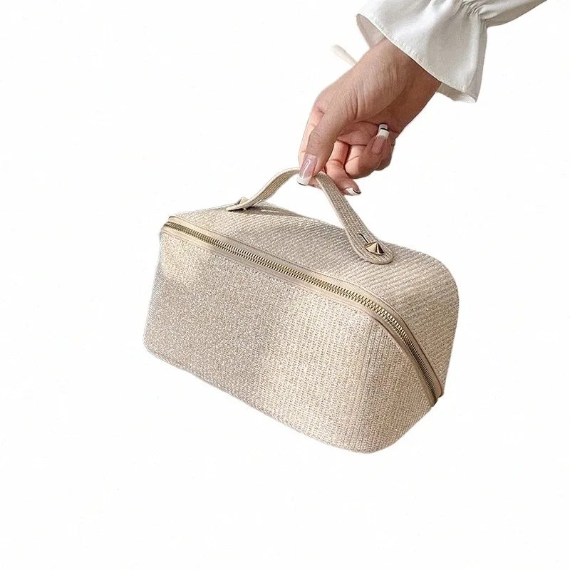 new Large-capacity Makeup Bag PU Leather Portable Travel W Cosmetic Bag Toiletries Organizer Female Storage Handheld Box I08w#