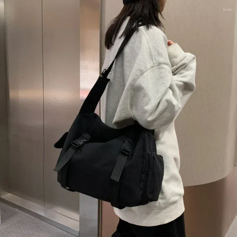 Bolsas de ombro japonesas harajuku mulheres mensageiro bolsa cor sólida lona crossbody estudante bolsas de grande capacidade bolsas sac