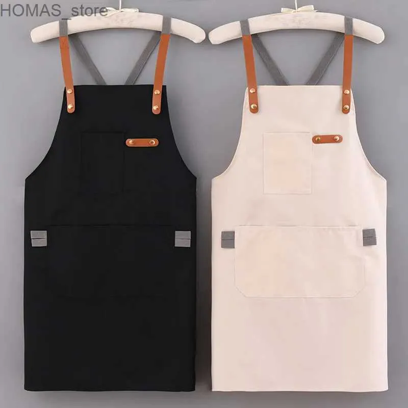 Aventais 1pcs Canvas Avental masculino Catering Coffee Work Shop Avental Flor Shop estilo coreano Estilo ocidental Roupas de trabalho feminino Pock Y240401