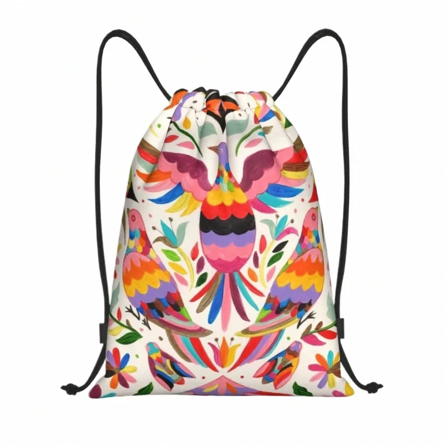 Mexicain Otomi Birds Sac à dos à cordon Femmes Hommes Gym Sport Sackpack Portable Frs Floral Mexique Sac de formation Sack V9Sm #