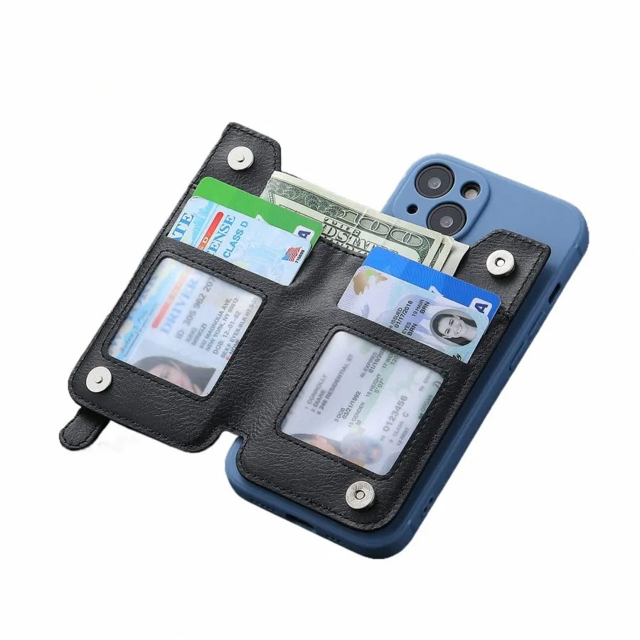 Evrensel Mobil PHE Cardcase Çok Kart Sahibi Fermuar Arka Çıkartma İÇİN İÇİN 8-14 Samsung Note Galaxy S23 vb. X4ma#