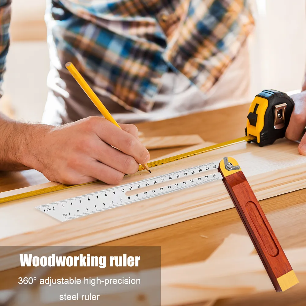 Pro-Grade Wooden Marking Angle Ruler: Precision Rotatable Measuring ...