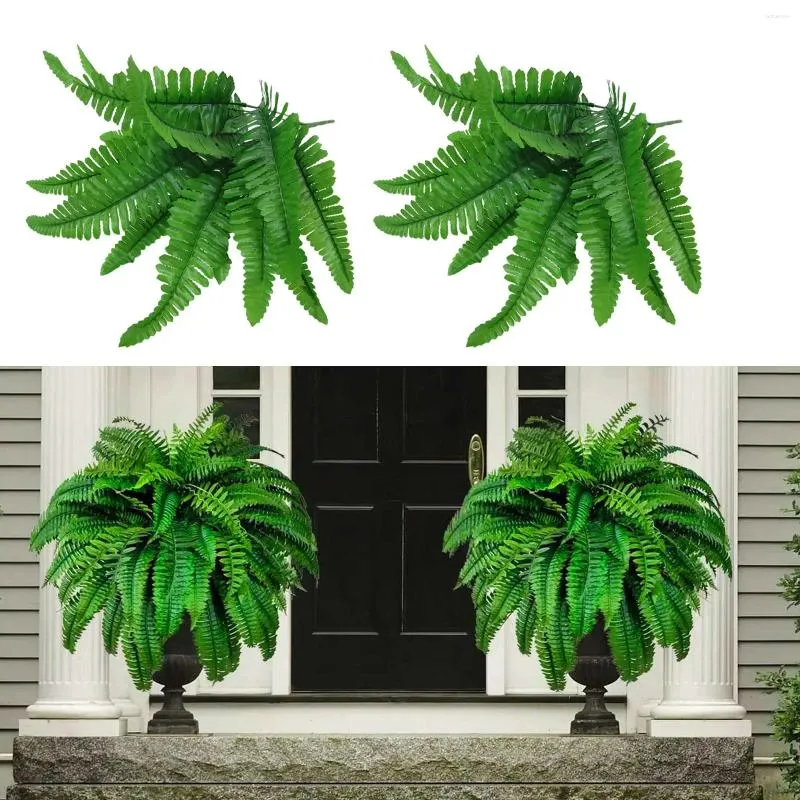 Flores decorativas 1pc samambaias falsas realistas para varanda de seda ao ar livre pendurada com luzes