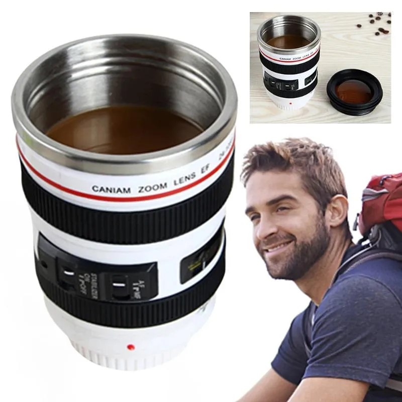 Bouteilles d'eau lentille d'appareil photo tasse à café 350 ML tasse isolée en acier inoxydable cadeaux sympas pour les pographes thé froid