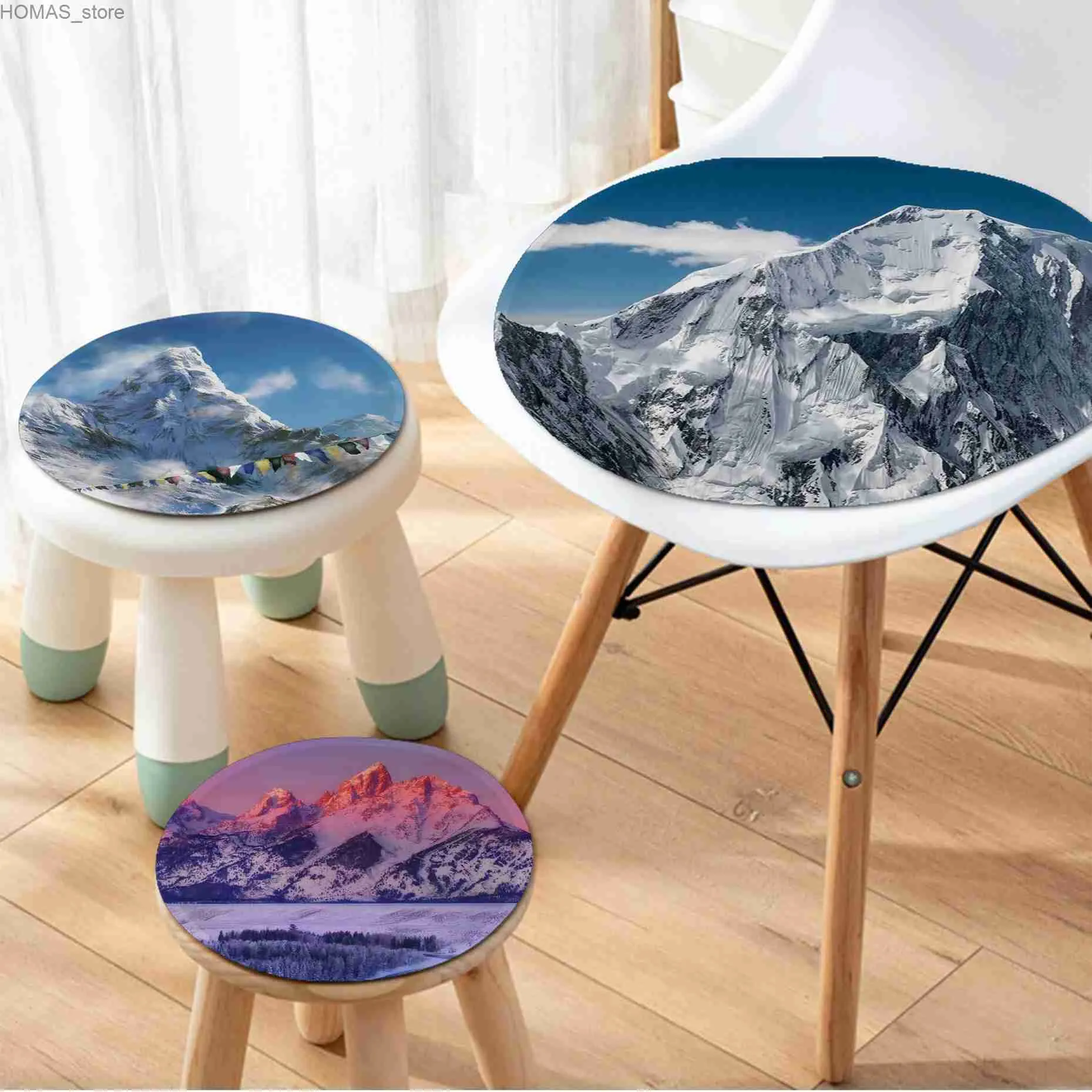 Cojín/almohada decorativa Sonw Montaña Mat de montaña Cojín de asiento redondo Oficina de comedor de almohadillas de esponja de esponja Campos de silla sin deslizamiento Y240401