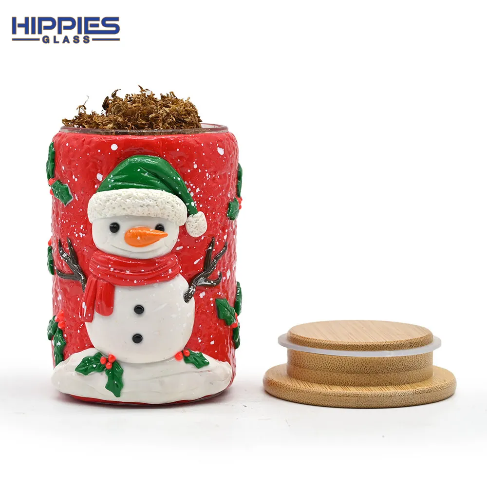 1pc,11.5cm/4.5in,3D Handmade Tobacco Storage Jar,Cute Christmas Theme Sealed Jar,Borosilicate Glass Cigarette Leaf Jar,Vase,Pen Holder,Glass Ashtray With Lid