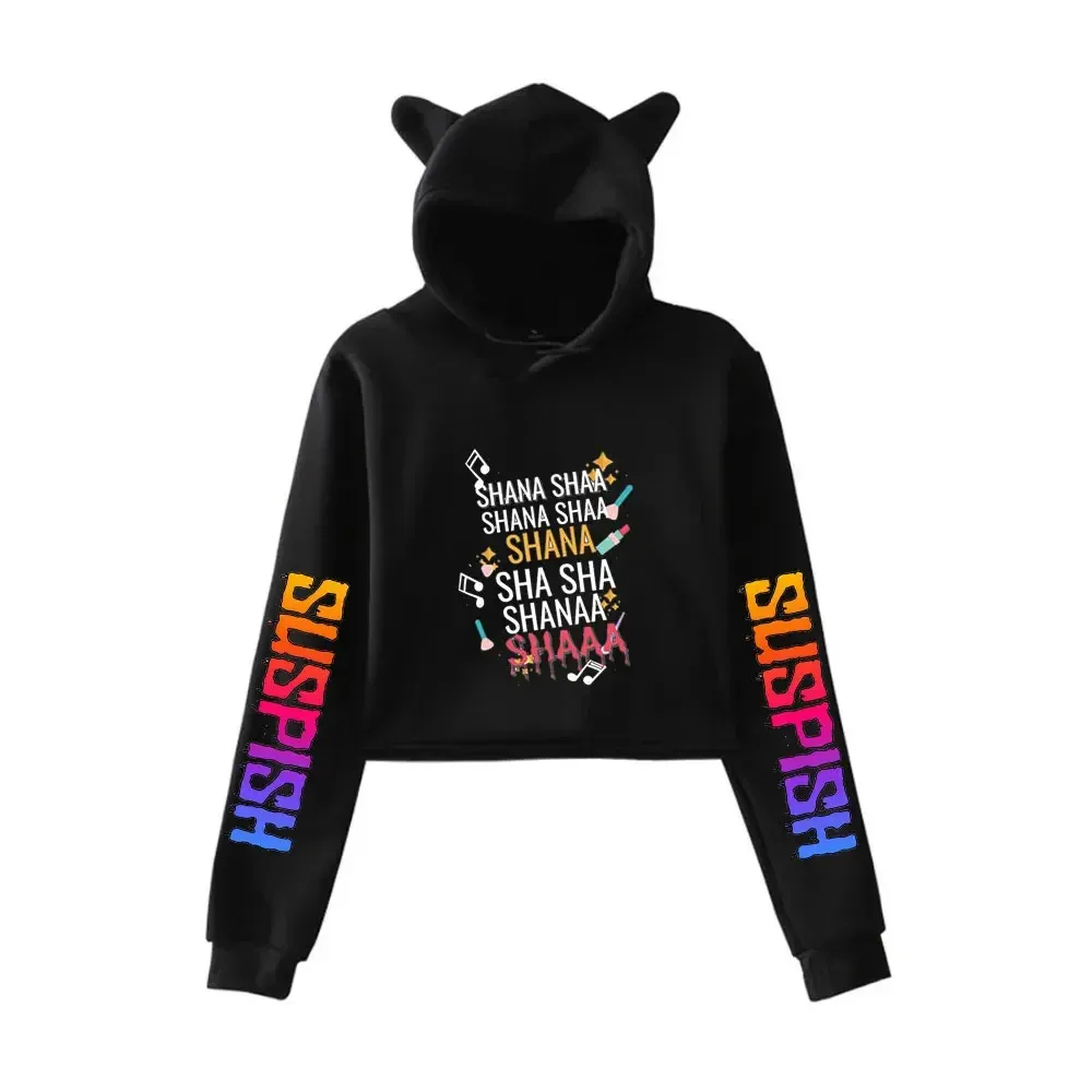 Bailey Sarian Suspish haut court à capuche pour filles Harajuku sweat court Streetwear Hip Hop Kawaii oreilles de chat hauts pullover