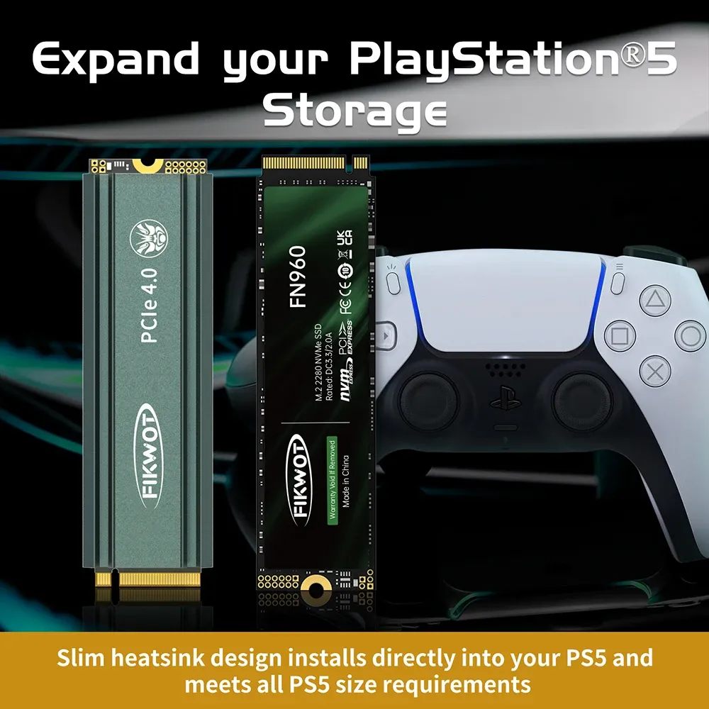 Fikwot FN960 5000MB/s M.2 SSD 512GB 1TB 2TB with Heatsink PCIe4.0x4 NVMe Hard Disk Internal Solid State Drive for PS5 Desktop PC