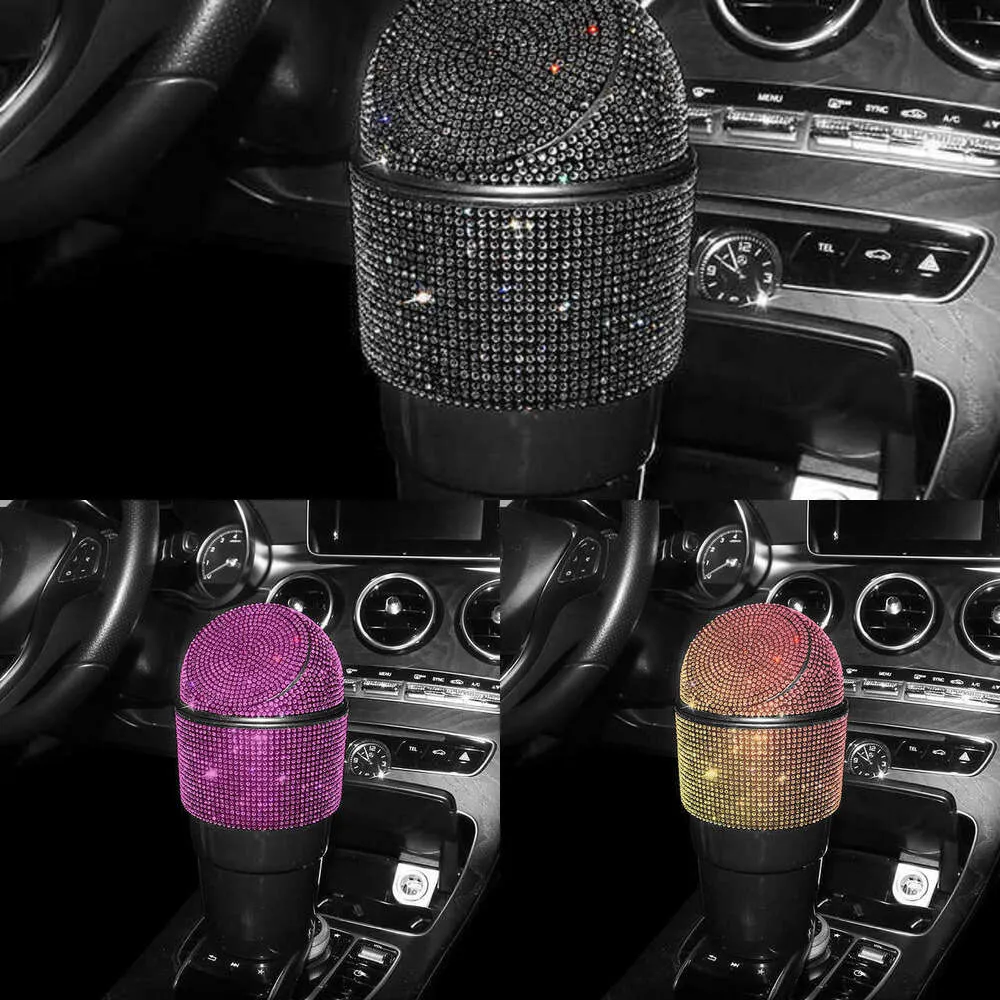 Mise à niveau de la poubelle de voiture en diamant de luxe, Mini poubelle automatique, support de poubelles scintillantes, accessoires de voiture pour le stockage des déchets à pression automatique