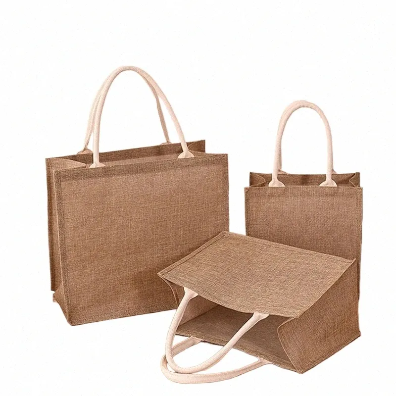 Sac en lin Sacs en coton peints à la main Sacs en jute portables Imitati Sacs en lin Sacs de magasin Sacs laminés T1A0 #