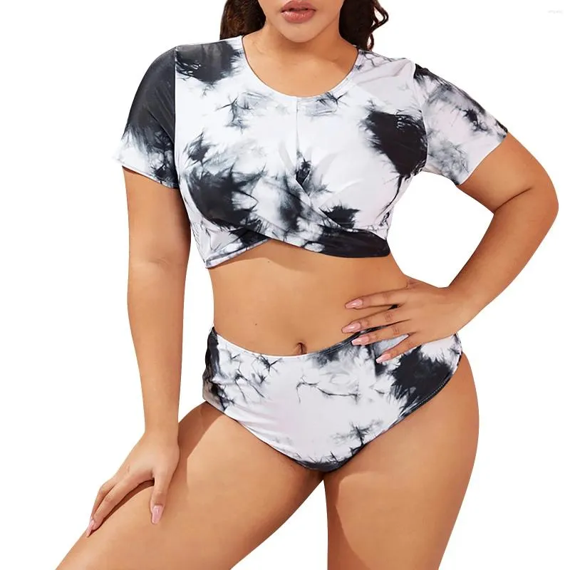 Maillots de bain pour femmes grande taille manches courtes taille haute nombril sexy bikini deux pièces maillot de bain mignon barboteuses pour femmes sportives