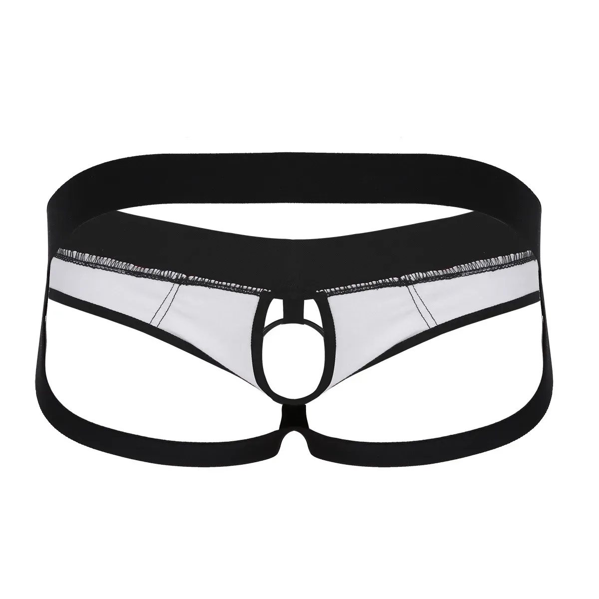 Men's Wet Look Leather Jockstrap Thongs Bikinis Open Penis Holes