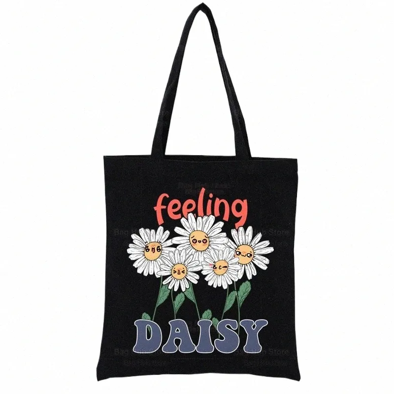 Love Daisy Feeling Daisy Canvas Shoulder Bag Fi Tote Shoppers Bags Eco stora handväskor livsmedelsbutik Pack i6kp#