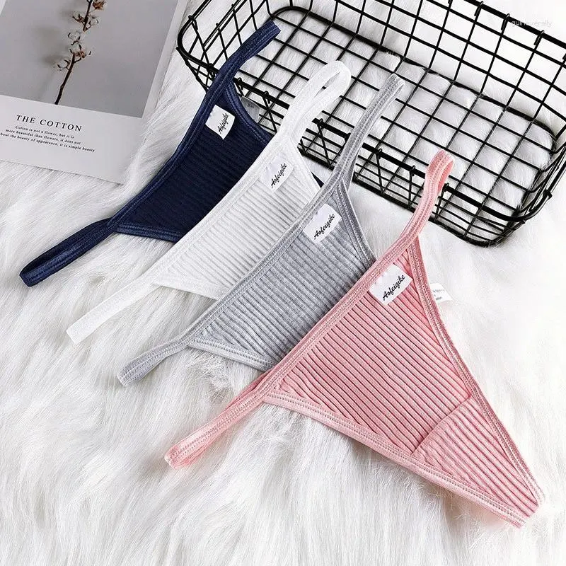 Women's Panties Cotton Simple Striped Thongs Lingerie Female Underwear Sports G-Strings T-Back Breathable Underpants