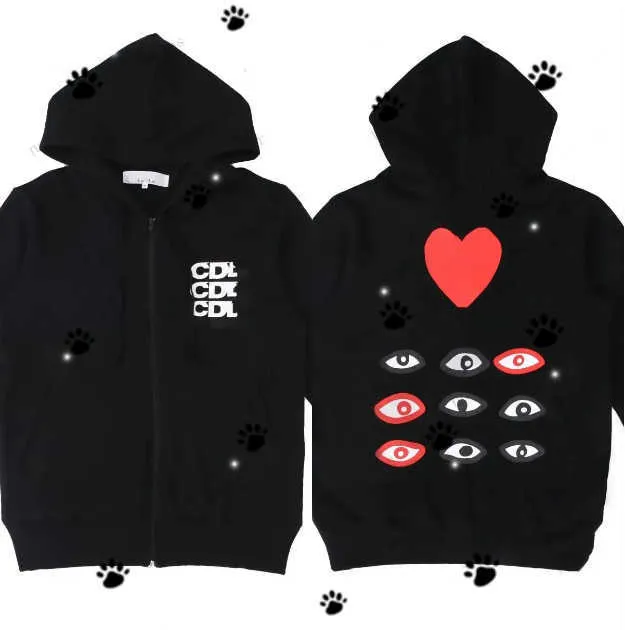 Nya hoodie -tröjor män kvinnor blixtlås löst päls lek tröja kommit des små röd hjärtjacka garcons standard och fleece casual jumpers cardigan3