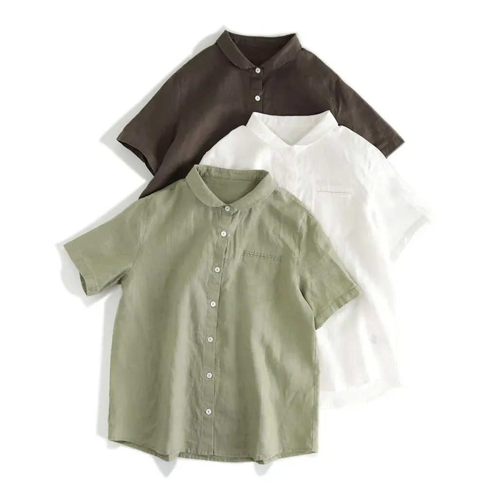 T-shirts Cotton Linen Blouse's Blouse Tops Down Collar Button Up Shirt Corée Fashion Dames Tops Camisas Roupas Femininas