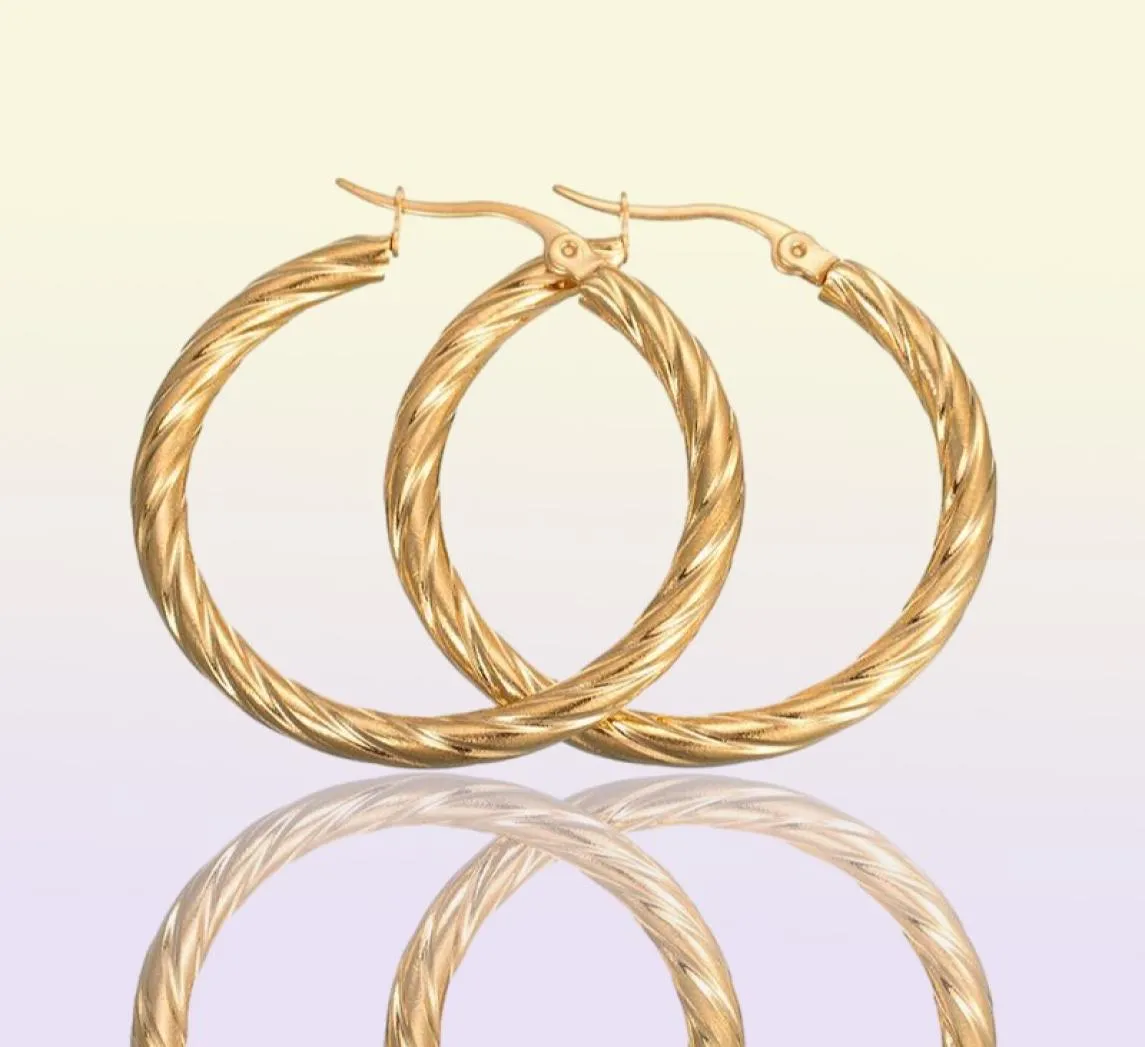 Ganzer Edelstahlkreis Kreolischer Reifen Ohrringe Goldcolor Bambus Basketball Wives Hoop Ohrringe für Famale Gift9120992