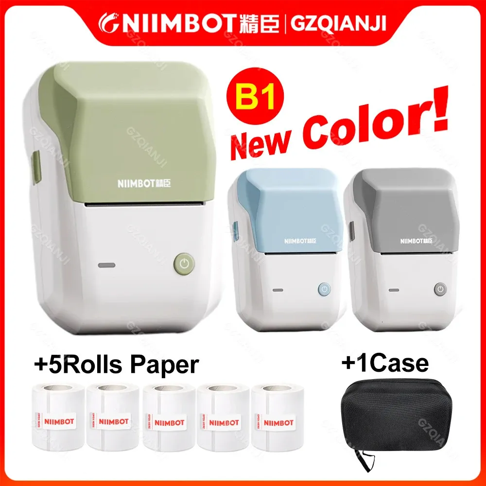 Niimbot B1 Color Thermal Label Sticker Printer Mini Wireless BT Maker voor kantoor Home Business Printing with Paper Roll Bag 240426