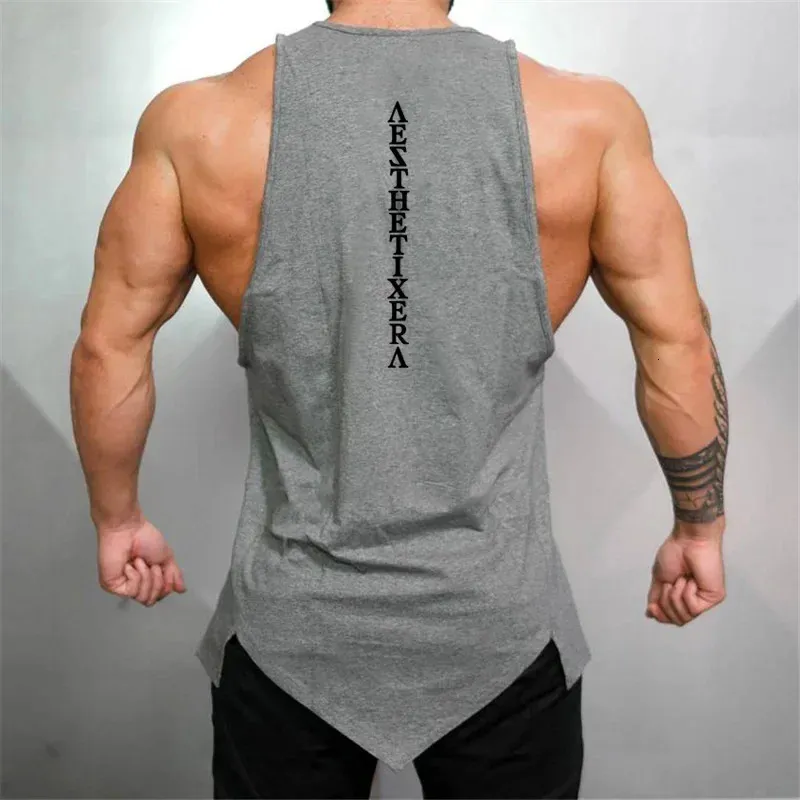 MuscleGuyGuys Gym Stringer Roupeding Tank Bodybuilding Top Men Fitness Singlet Camisa sem mangas de algodão sólido Muscle Colet 240429