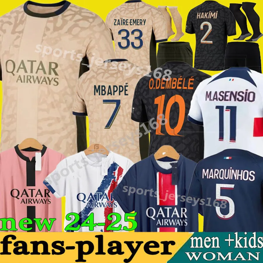 24 25 Maillot Foot Kit Hakimi Soccer Jerseys O.Dembele Mbappe Barcola Markyinhos Zaire-Emery 2024 2025 Kolo Muani Ramos Men Kids Paris Enfantsキットフットボールシャツ