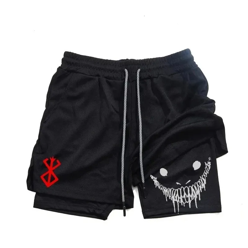 Anime Berserk Running Shorts Men Fitness Gym Training 2 w 1 sport Szybki trening suchy jogging podwójny pokład lato 240415