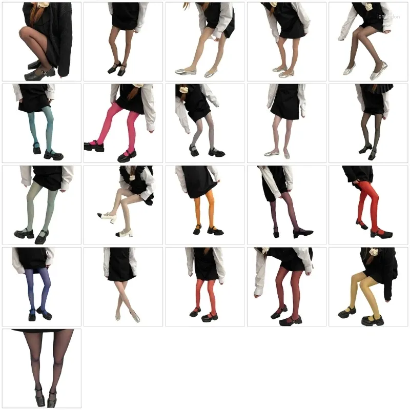 Frauen Socken halb undurchsichtig farbenfrohe schiere Strumpfhosenstrümpfe für süße bonbonfarbene dünne elastische Seidenfußstrumpfhose Legging
