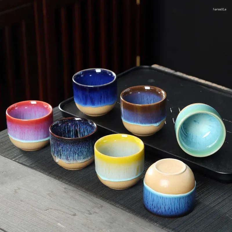 Cabe à café vintage multicolore kiln fambe en céramique tasse tasse japonais rétro rythme artisanale tasse de glaçage teaset de glaçure de glaçure de glaçage à la maison