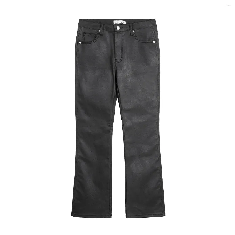 Herrenhose Streetwear Schwarzes Wachs PU Leder für Männer Straight Pantalones Hombre Baggy Y2k Cargo Hosen übergroß