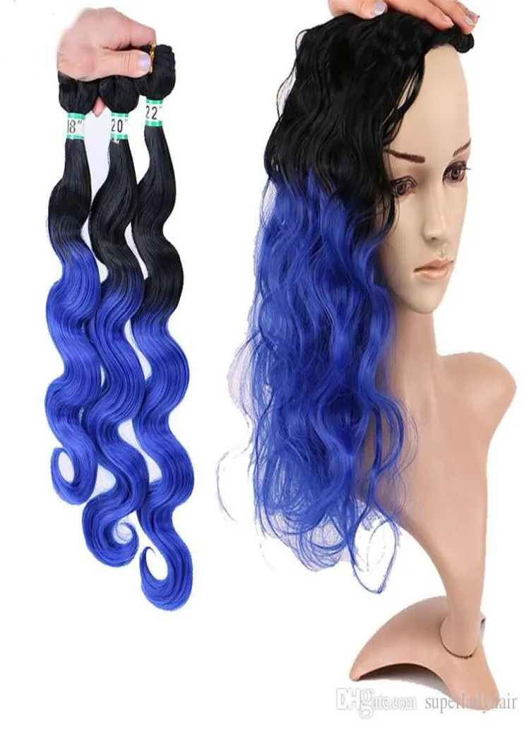 Syntetiskt hår weft women039s body wave ombre 2 färger t1bblue 3bundles210g våg hår peruker syntetiska peruker 18quot20quot227258898