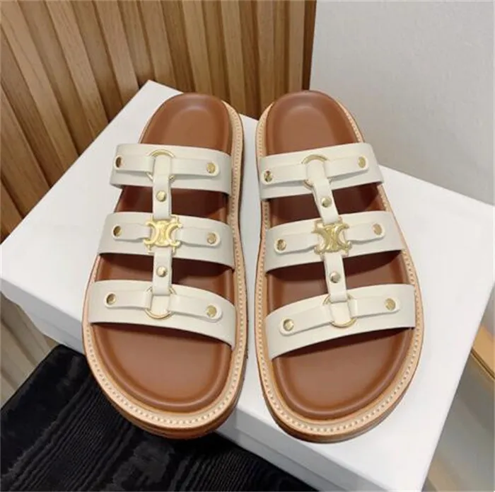 Gladiador de alta qualidade Sandália Designer feminino Sapatos casuais de couro Casual Praia de luxo ao ar livre Plataforma plana de verão Sandale piscina Men Men Loafer Lady Sliders