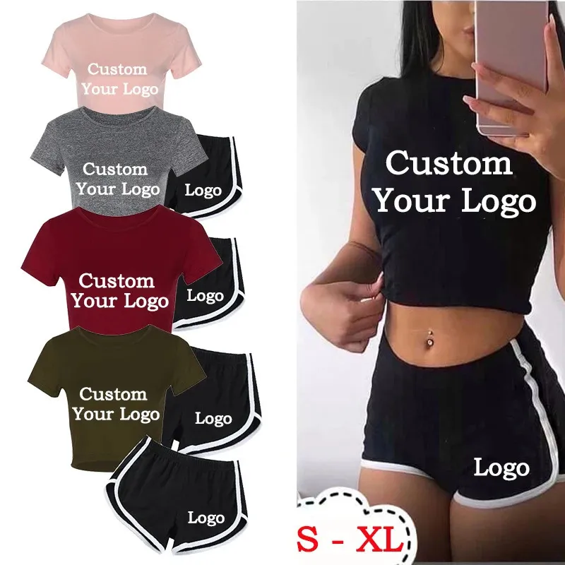 Women Fashion Print Clothes Short Sleeve T-shirt and Shorts Summer Sport Wear Yoga Gym Lady Clothes Suit Customize your 240423