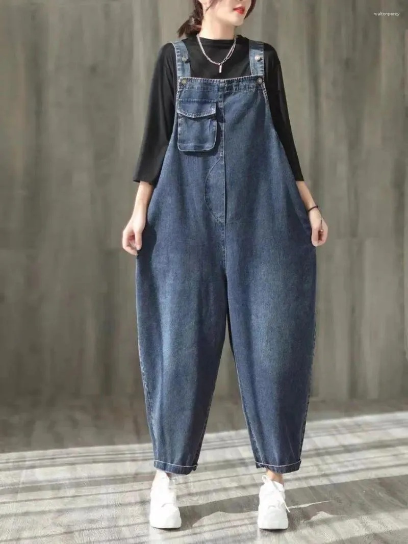 Damen Jeans Overalls Sommer Frauen losen modische breite Bein Baggy Jumpsuit Latzhose Casual Elegant YC92