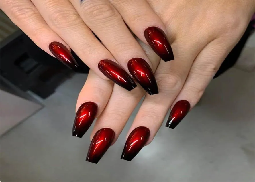 Gradient Red Ombre Nails Extra Long Press on Nail Glossy Square Coffin Full Cover Acrylic False Fingernail Tips4592396