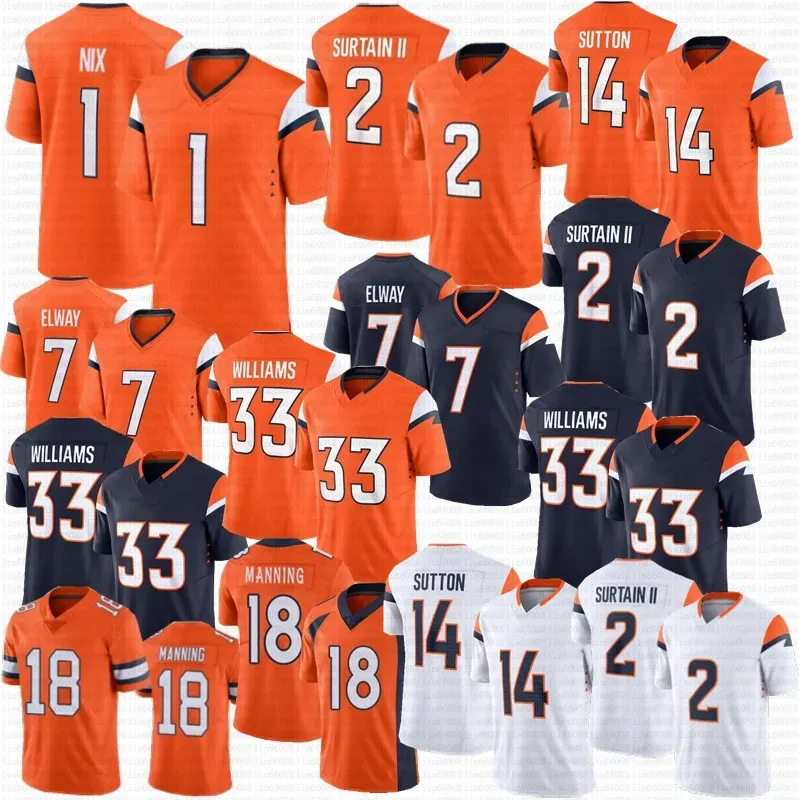 2024 New 1 Bo Nix Peyton Manning Football Jersey Patrick Surtain II John Elway Javonte Williams Courtland Sutton