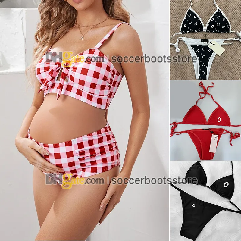 Modedesigner moderskap badkläder baddräkt klassiska broderier bokstäver bikini set thong ungdom flicka lady beach casual sexig snörning baddräkt badkläder strandkläder