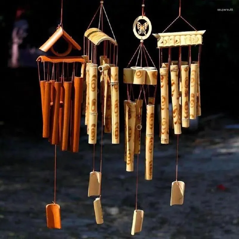 Dekorativa figurer Bambu vindklockor hänge balkong utomhus trädgård trädgård hem dekor antik vindspel handgjorda vindchime inomhus vägg