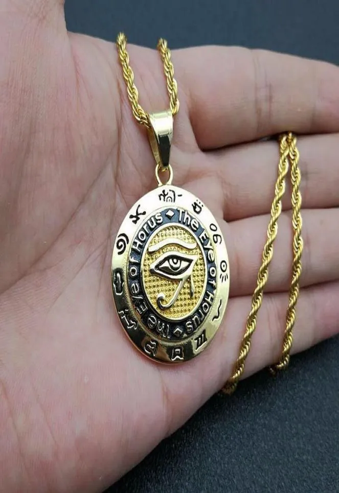 Mężczyźni i kobiety Starożytni Egipt Horus Eye Amulet Złota ze stali nierdzewnej Wisiant Naszyjnik 7589170