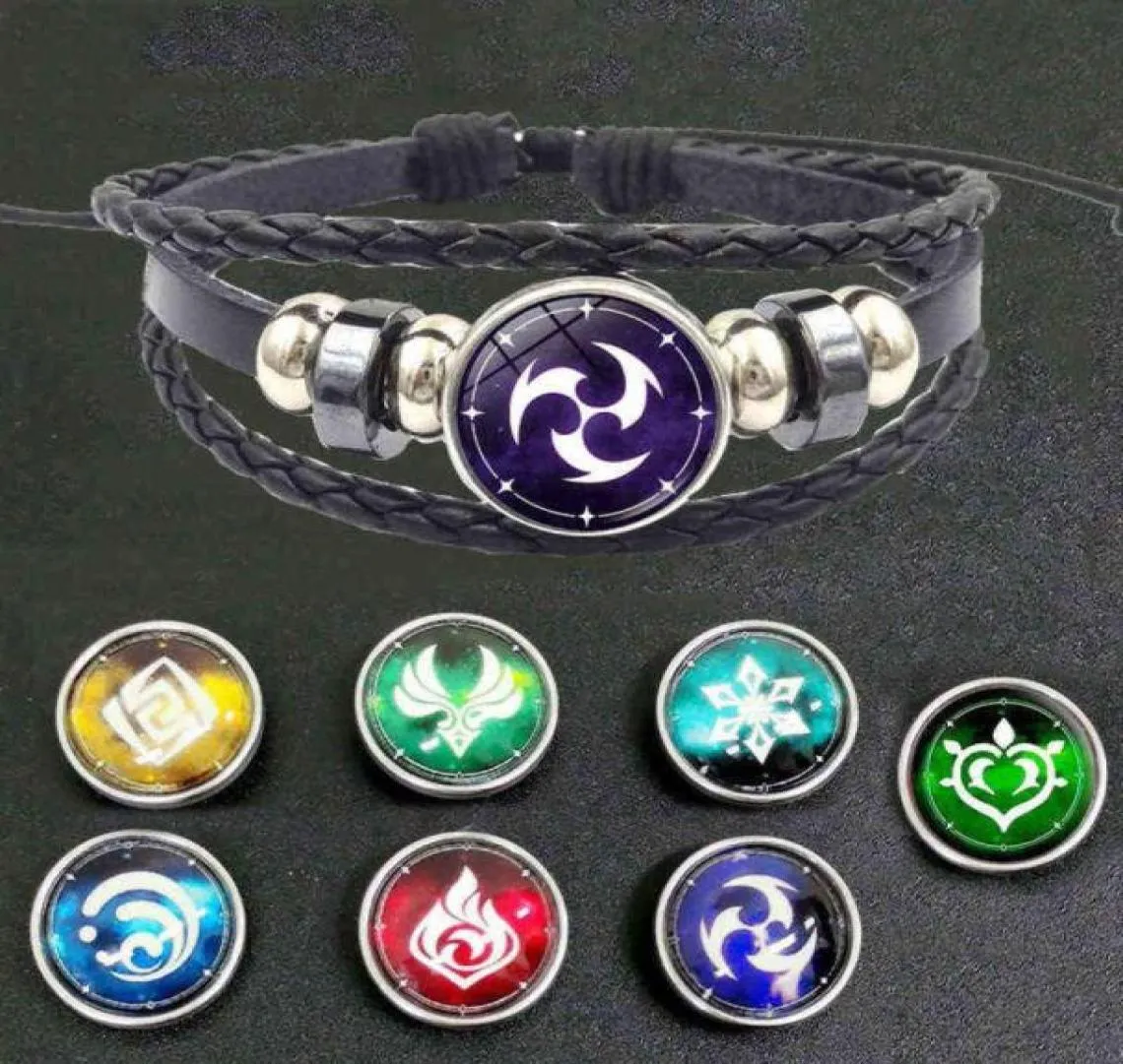 Genshin Impact Snap Button Leather Bracet Game God of God Fire Elems Luminous Jewelry Vintage Multilayer Weave Bracelets455416838