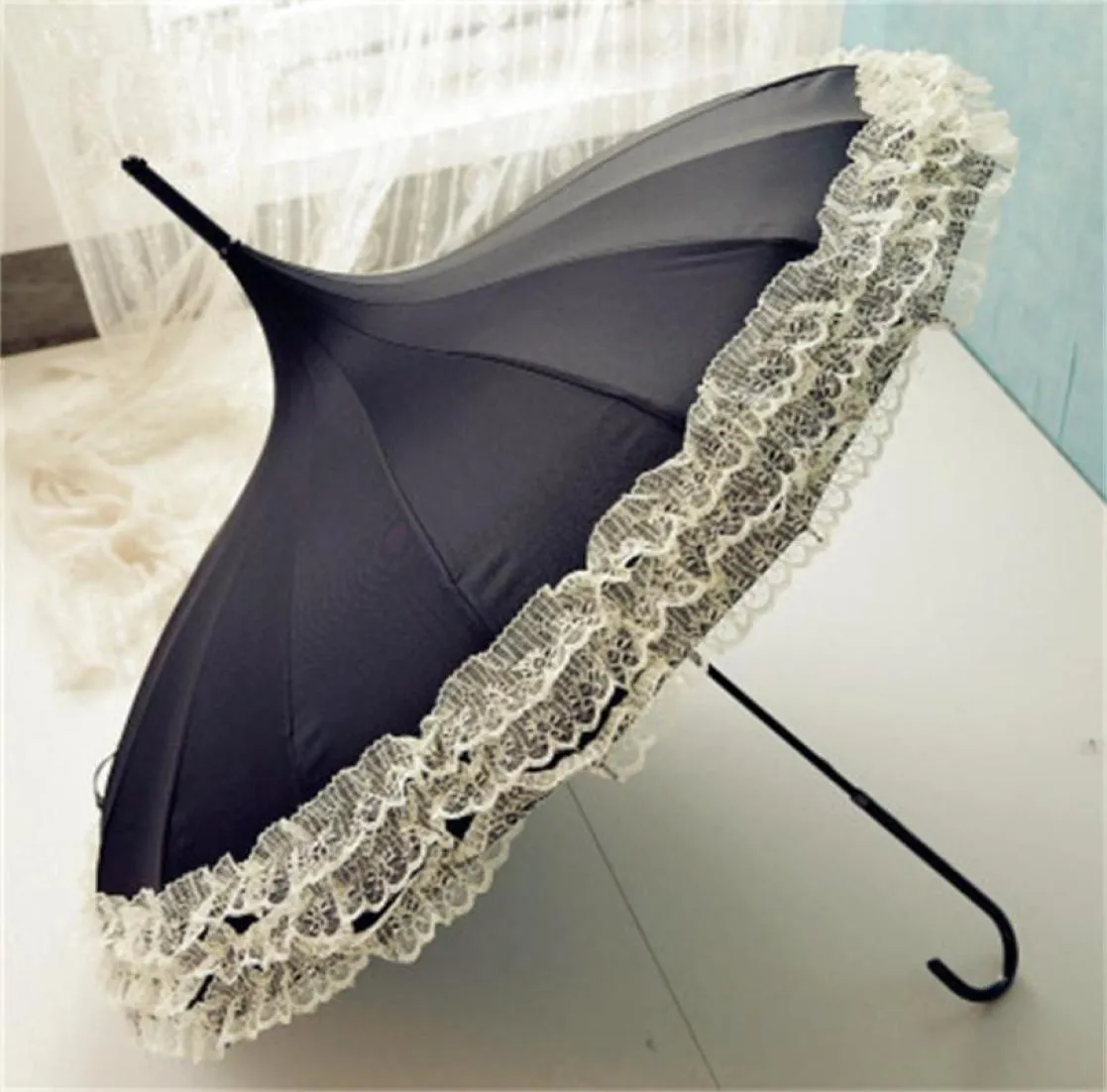 Paraplu Regen Women Fashion 16 Ribs Lace Pagode Parasol Princess Longe Handle Paraplu Winddicht Sunny en Rainy9111049