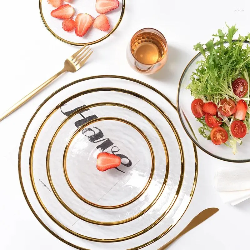 Assiettes Glass Glod Charger Assiette Set Décoration de mariage Dîner salade de soupe Bol de fruits