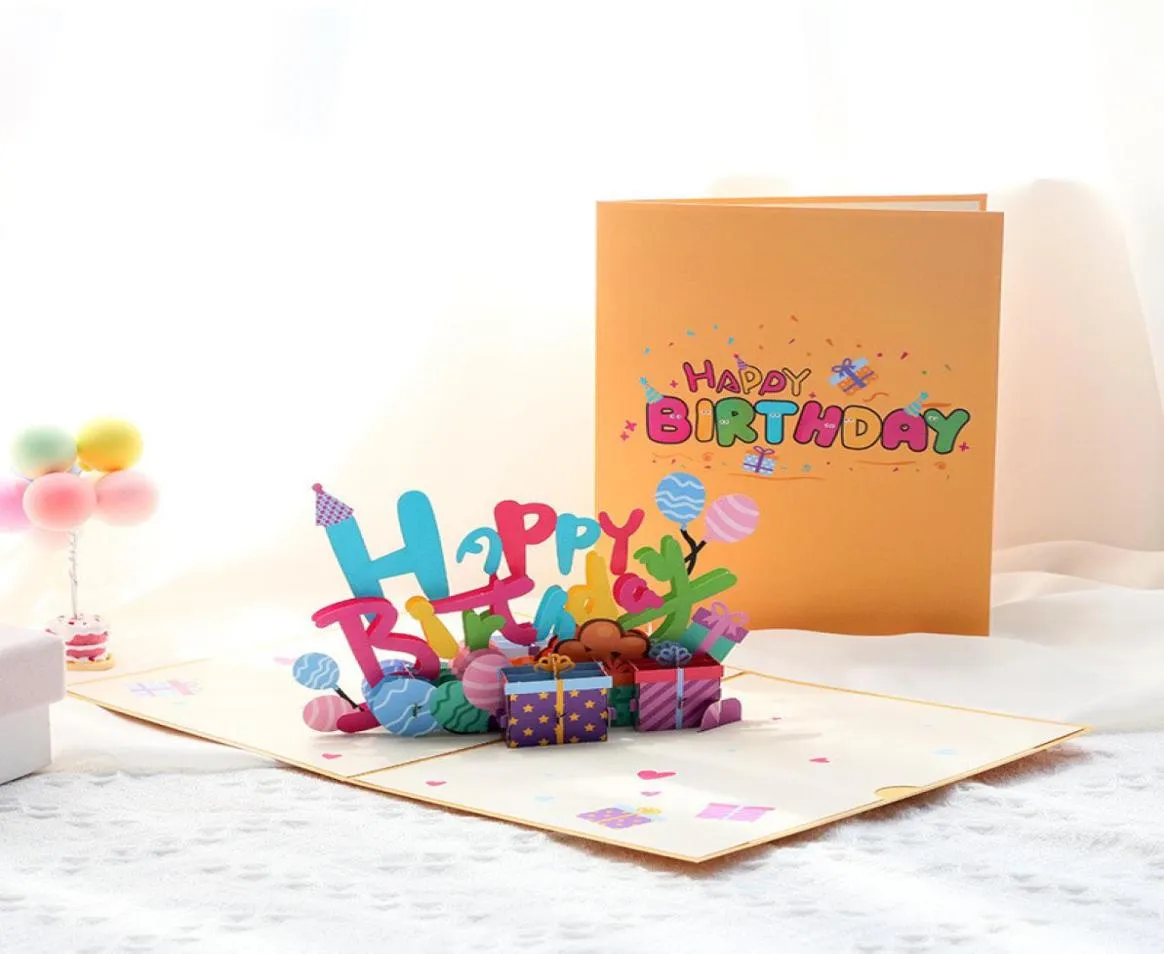 Hele creatieve 3D -verjaardagskaart met envelop voor kinderen vrouw zegening cadeau handgemaakte pop -up stereo wenskaarten feest Invitati3945819