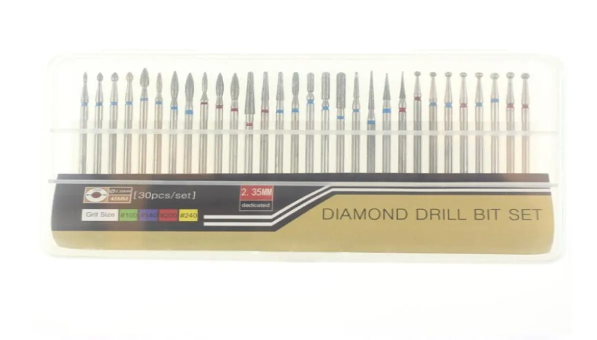 30pcset Diamond Nail Drill Bit Set Grinding for Electric Manicure Machine Accessories Nail Art Clean Burr Tools Kits2260006