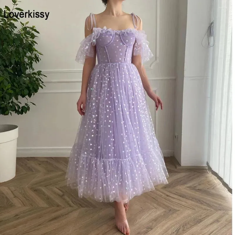 Party Dresses Loverkissy Lavender Sweetheart Tulle Prom Short Spaghetti Strap Off Shoulder Formal Evening Gowns Sweet 16 Dress